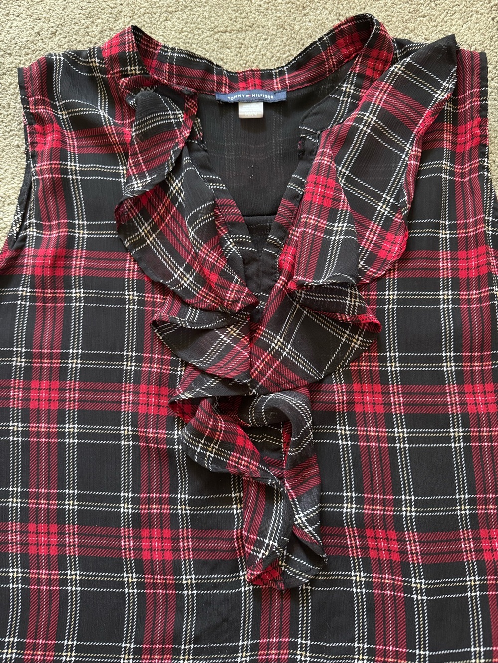 Tommy Hilfiger Red & Black Plaid Ruffle Sleeveless Camisole - Picture 5 of 14